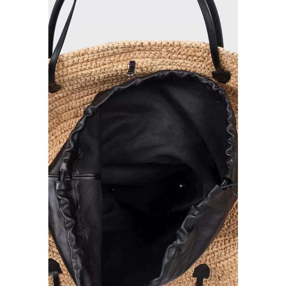 Jil Sander NWT Jil Sander Sombrero Straw & Leather Tote Bag Pre-owned Red Leather Never worn, with tag - Model View