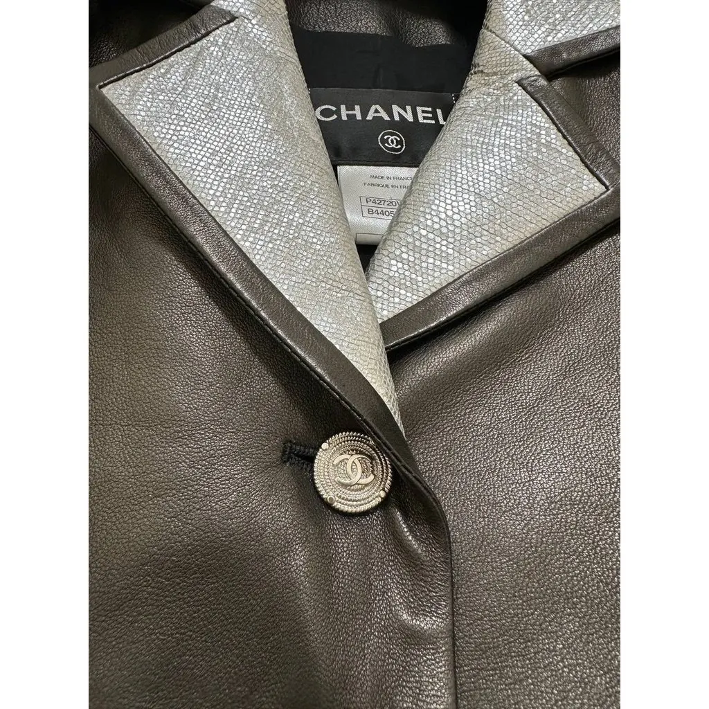 Chanel Black Lambskin Leather Two-Piece Suit Set Sz.40/36 Pre-owned Black Leather Good - Inside View