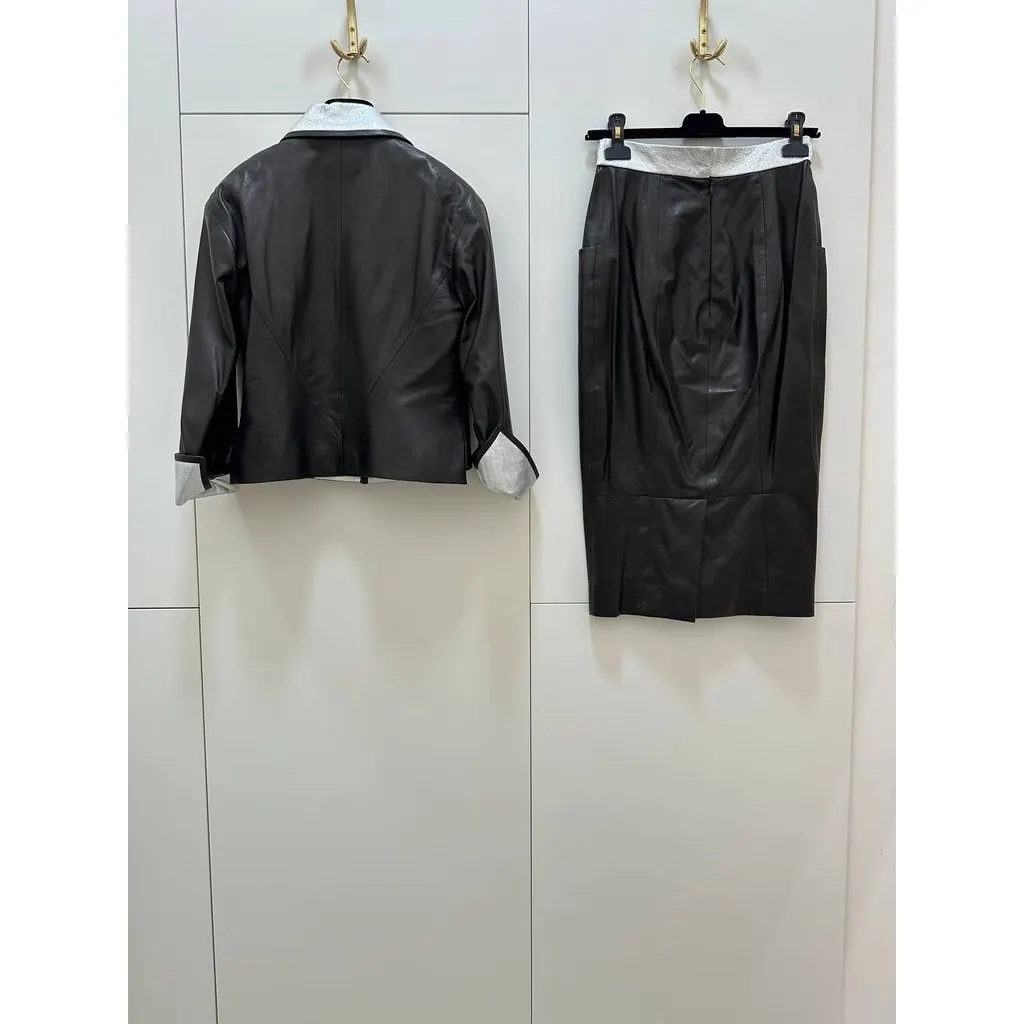 Chanel Black Lambskin Leather Two-Piece Suit Set Sz.40/36 Pre-owned Black Leather Good - Box View