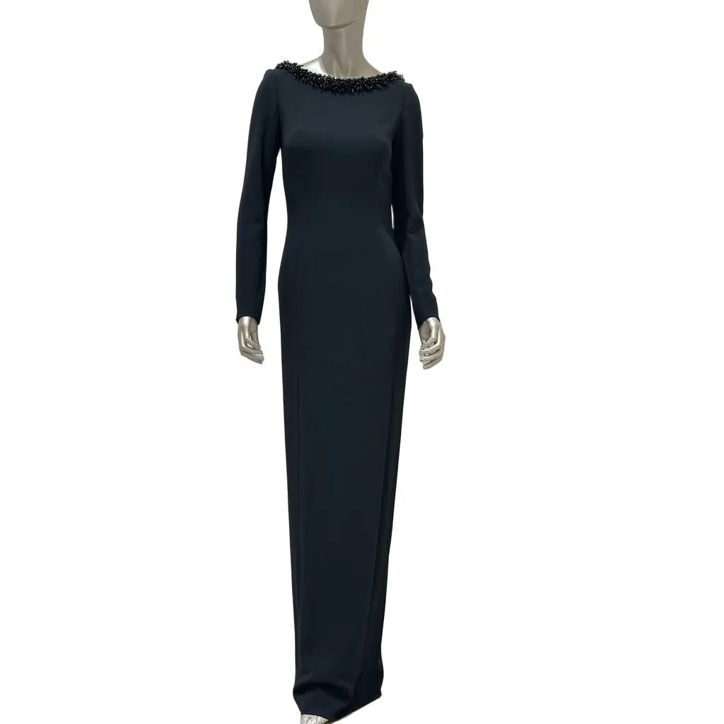 Dior Paris Black Beaded Evening Gown Sz.38 Pre-owned Black Silk Good - Front View