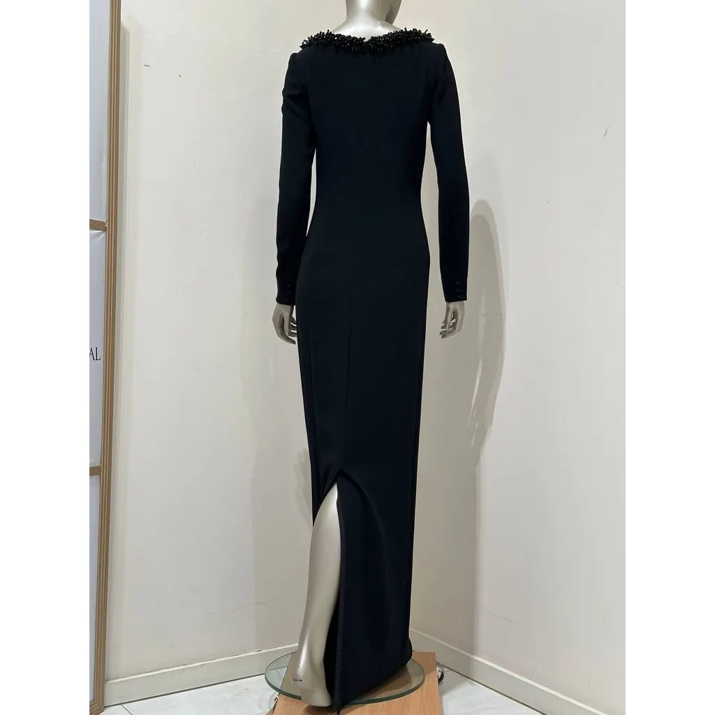 Dior Paris Black Beaded Evening Gown Sz.38 Pre-owned Black Silk Good - Back View