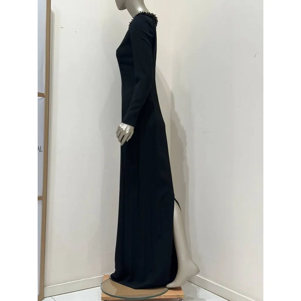 Dior Paris Black Beaded Evening Gown Sz.38 Pre-owned Black Silk Good - Inside View