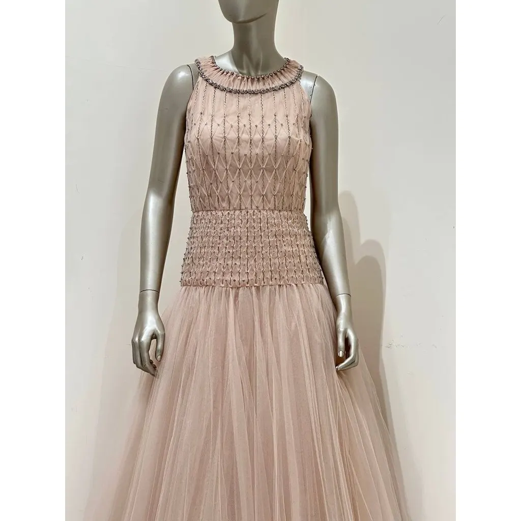 Valentino Blush Pink Embellished Tulle Gown Sz.40 Pre-owned Pink Good - Back View