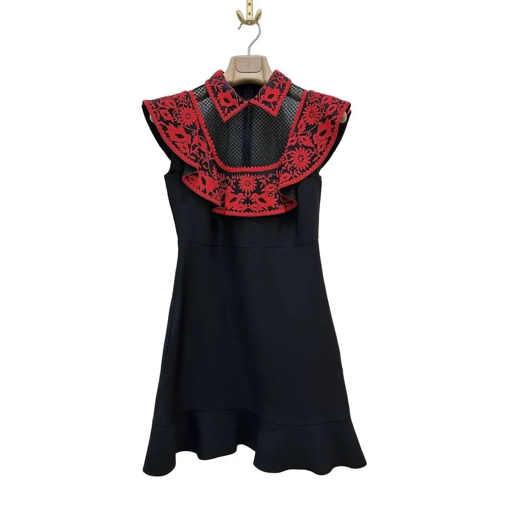 Valentino Black & Red Embroidered Mini Dress Sz.40 Pre-owned Black Good - Front View