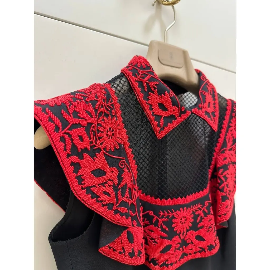 Valentino Black & Red Embroidered Mini Dress Sz.40 Pre-owned Black Good - Back View