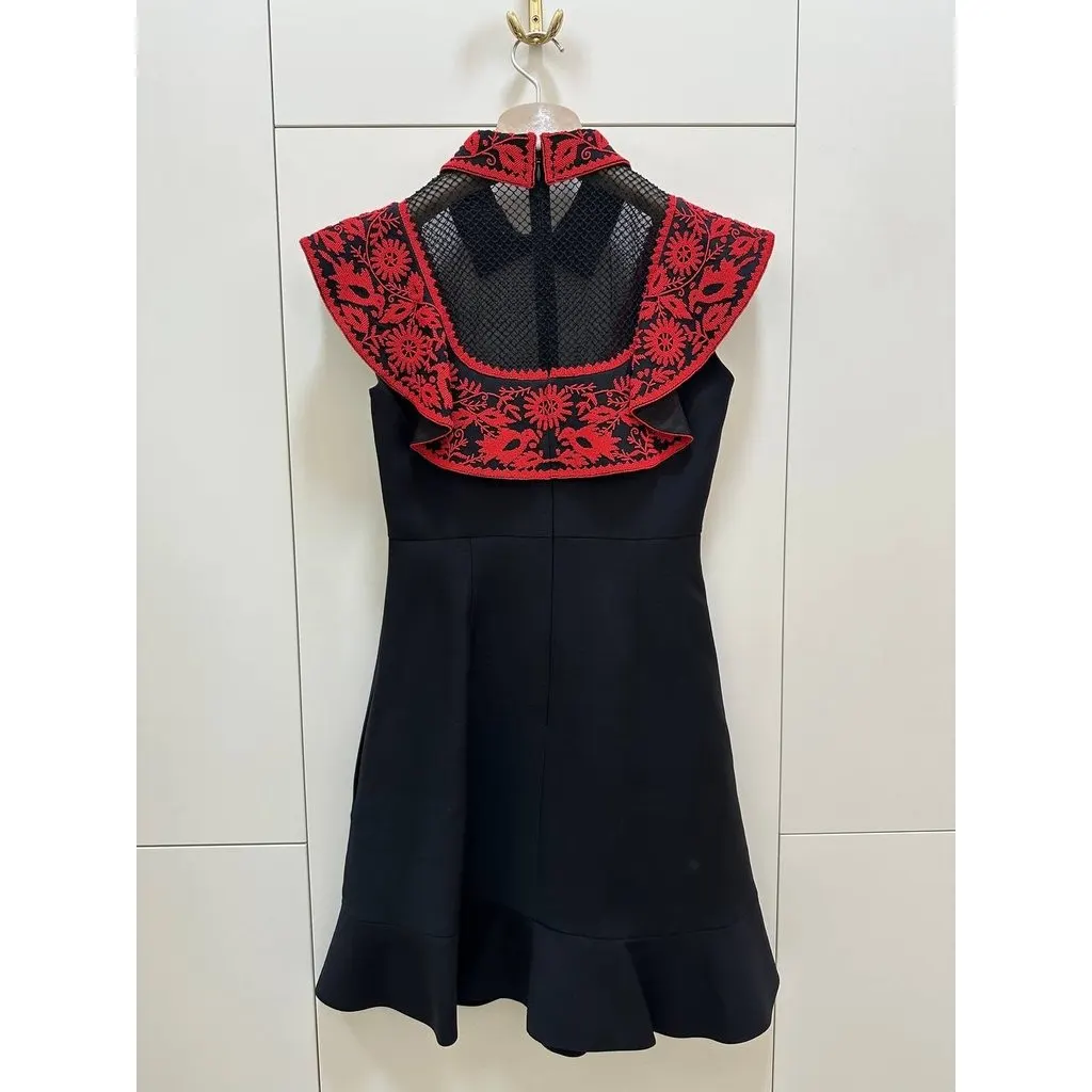 Valentino Black & Red Embroidered Mini Dress Sz.40 Pre-owned Black Good - Inside View