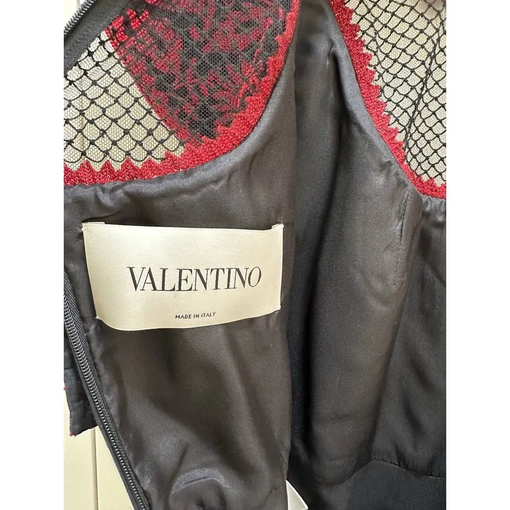 Valentino Black & Red Embroidered Mini Dress Sz.40 Pre-owned Black Good - Model View