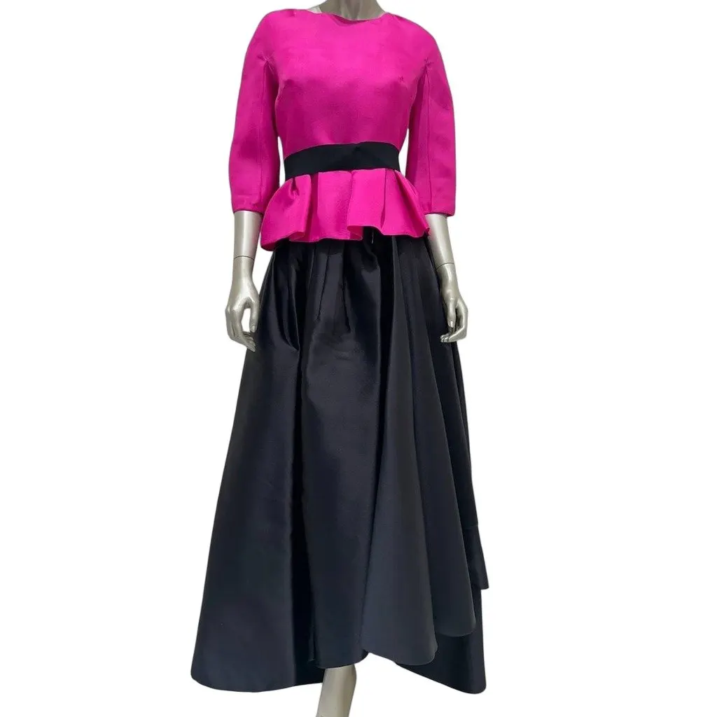 Unsigned Christian Dior Fuchsia Silk Top & Black Skirt Set Sz.38 Pre-owned Black Silk Good - Front View