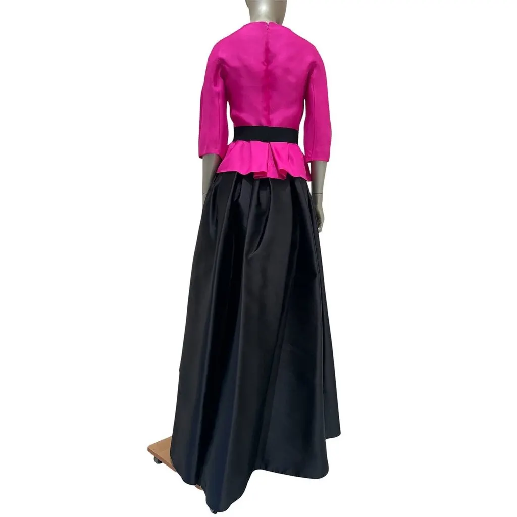 Unsigned Christian Dior Fuchsia Silk Top & Black Skirt Set Sz.38 Pre-owned Black Silk Good - Back View