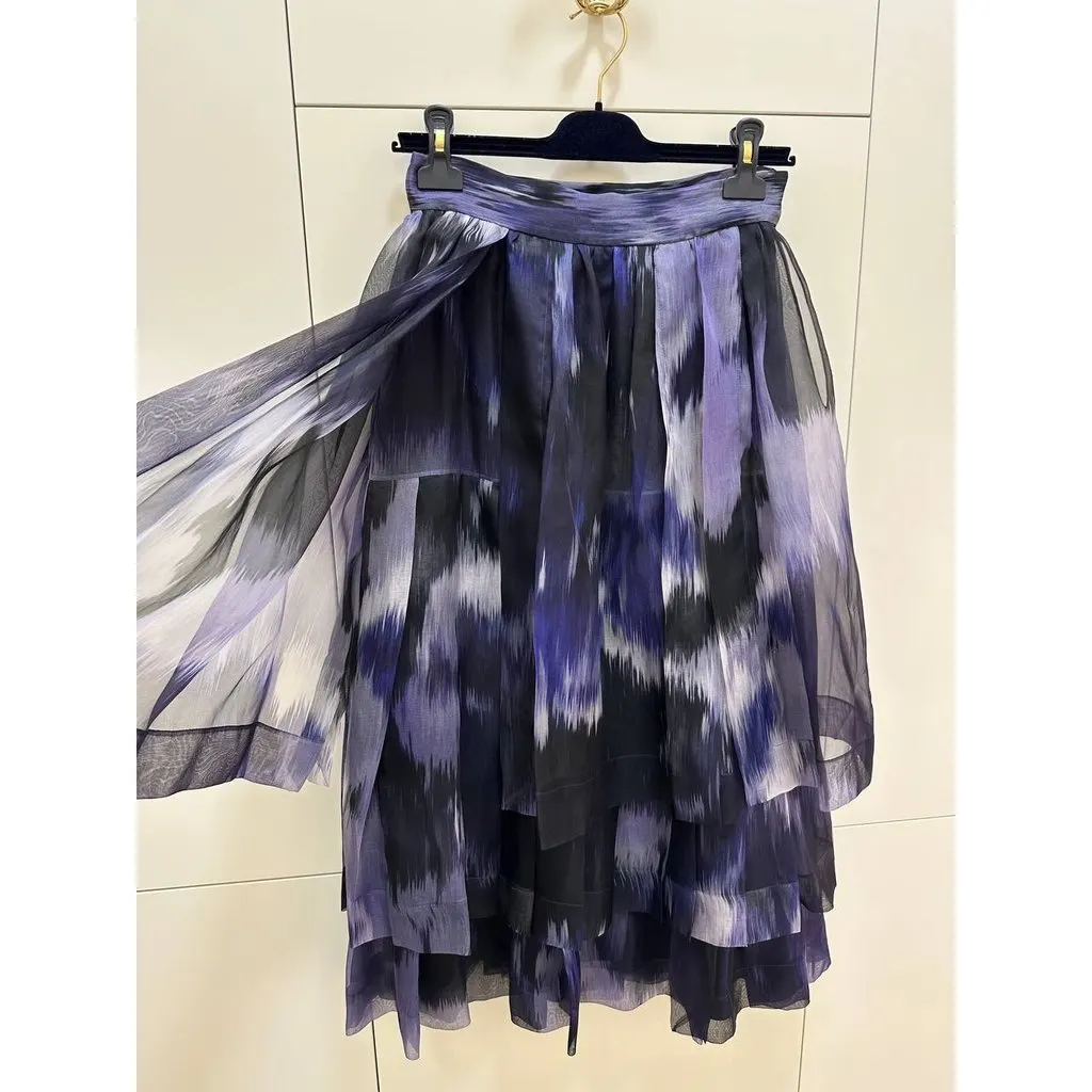 Unsigned Christian Dior 2005 Silk Chiffon Tiered Skirt Sz.38 Pre-owned Red Silk Good - Back View