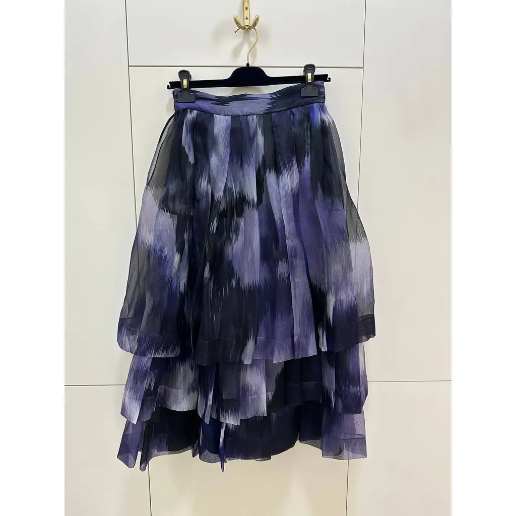 Unsigned Christian Dior 2005 Silk Chiffon Tiered Skirt Sz.38 Pre-owned Red Silk Good - Inside View