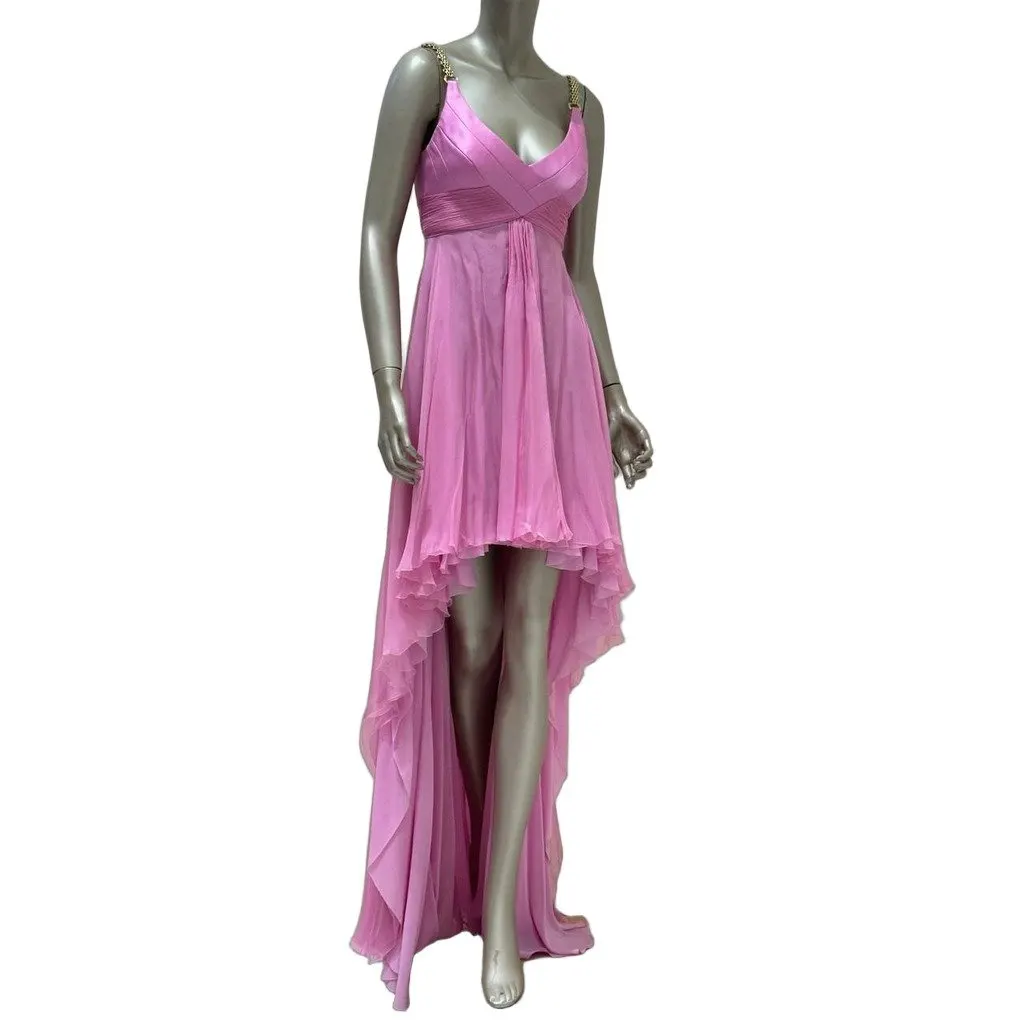 Versace Pink Runway Evening Dress IT 40 Pre-owned Pink Satin Good - Front View