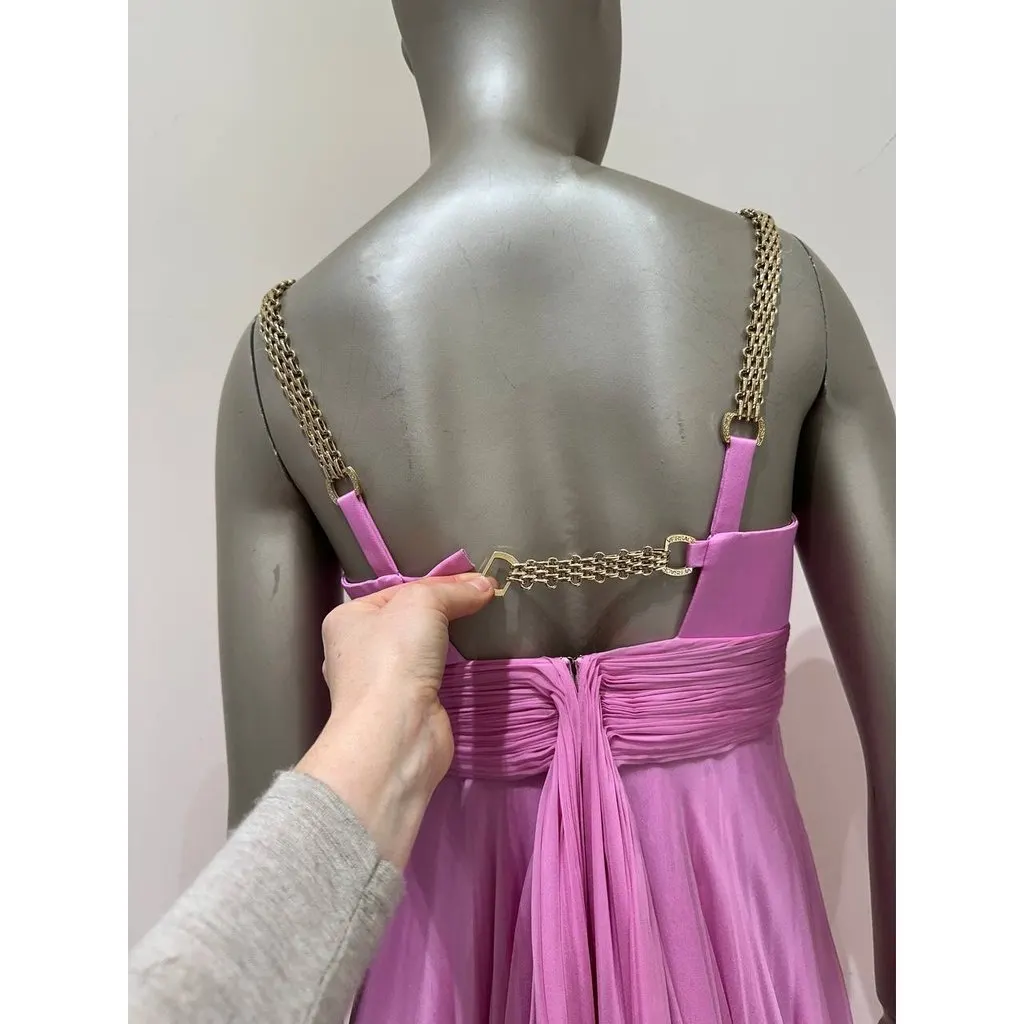 Versace Pink Runway Evening Dress IT 40 Pre-owned Pink Satin Good - Model View