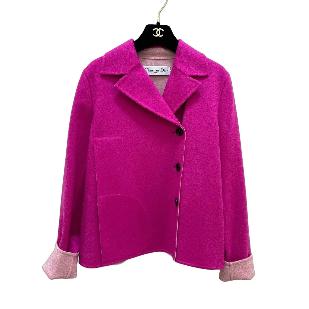 Unsigned Christian Dior Vintage Fuchsia Cashmere Jacket Sz.38 Pre-owned