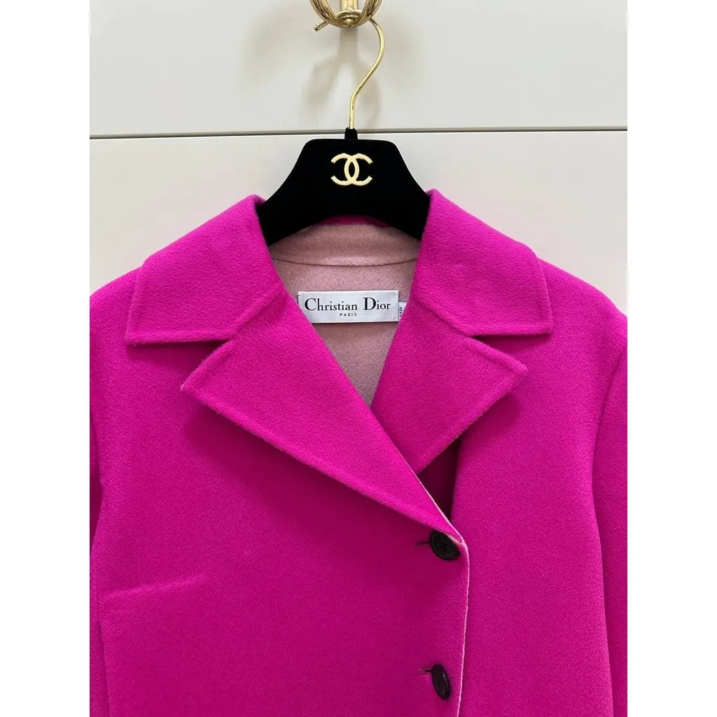 Unsigned Christian Dior Vintage Fuchsia Cashmere Jacket Sz.38 Pre-owned Pink Wool Good - Back View
