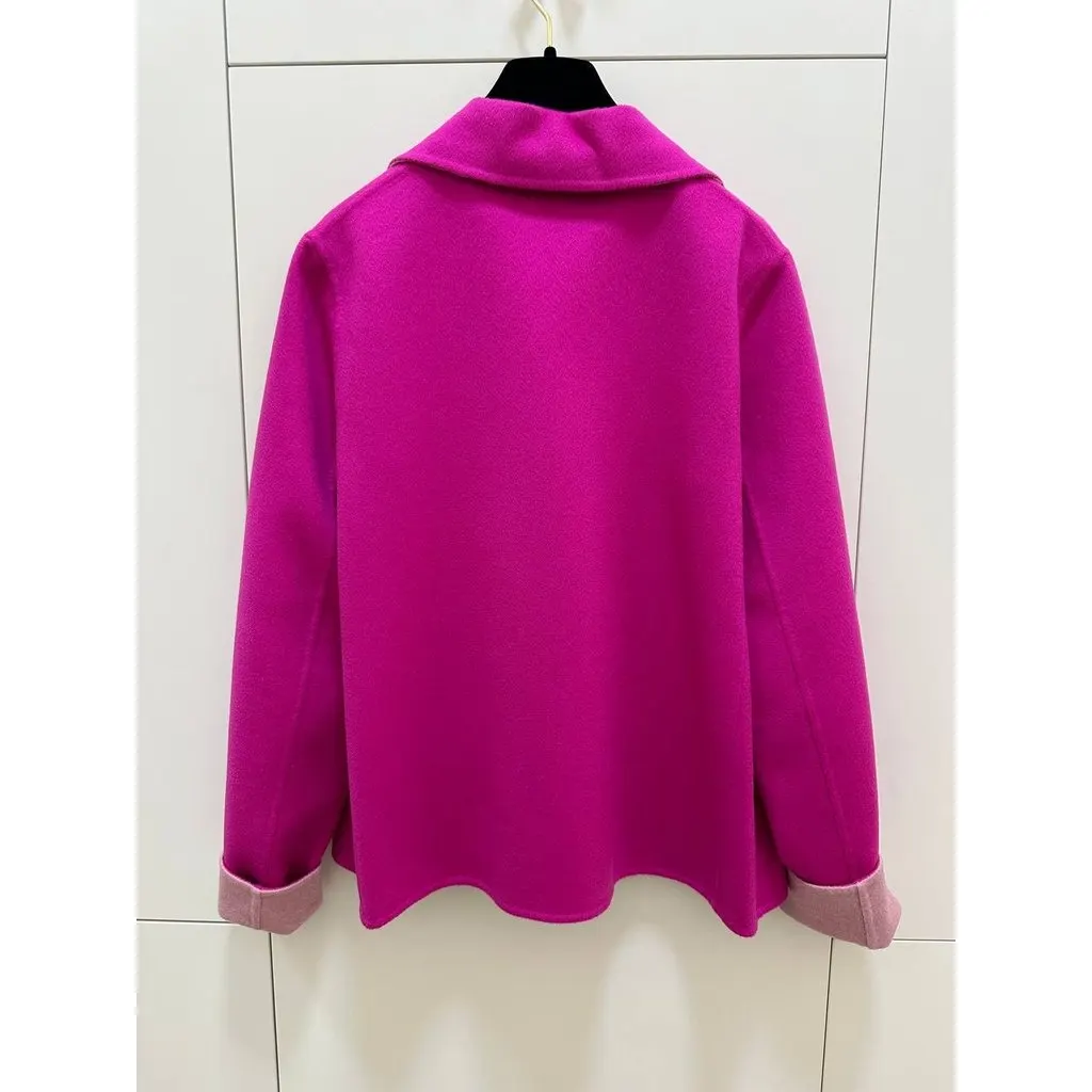 Unsigned Christian Dior Vintage Fuchsia Cashmere Jacket Sz.38 Pre-owned Pink Wool Good - Model View