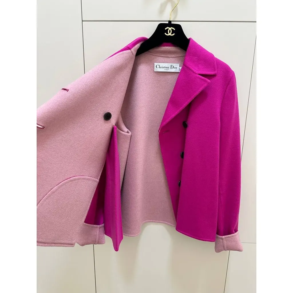 Unsigned Christian Dior Vintage Fuchsia Cashmere Jacket Sz.38 Pre-owned Pink Wool Good - Box View