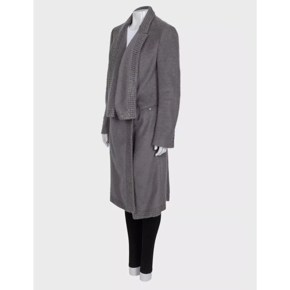 Roberto Cavalli Grey Straight-Cut Coat, Size 42 Pre-owned Grey Polyamide Good - Back View