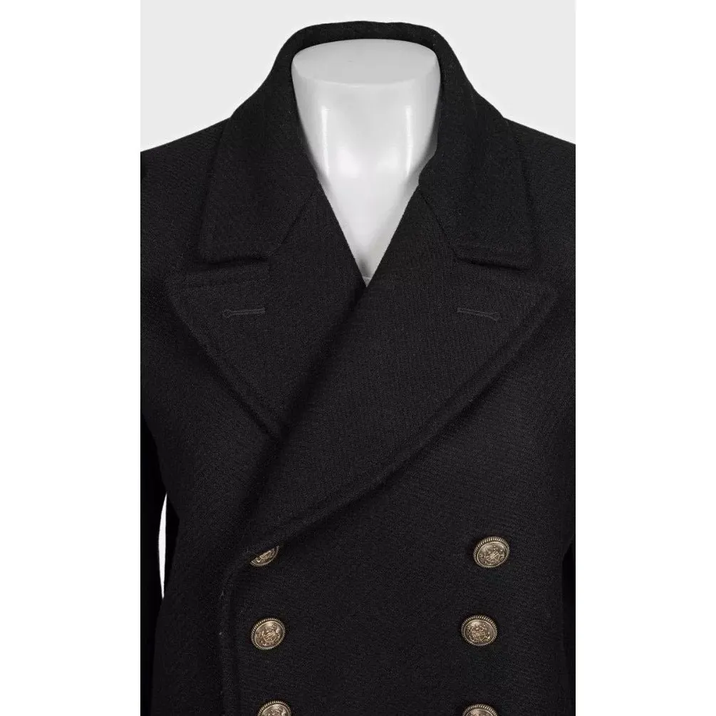 Saint Laurent Black Wool Coat Sz.40 Pre-owned Black Wool Good - Model View