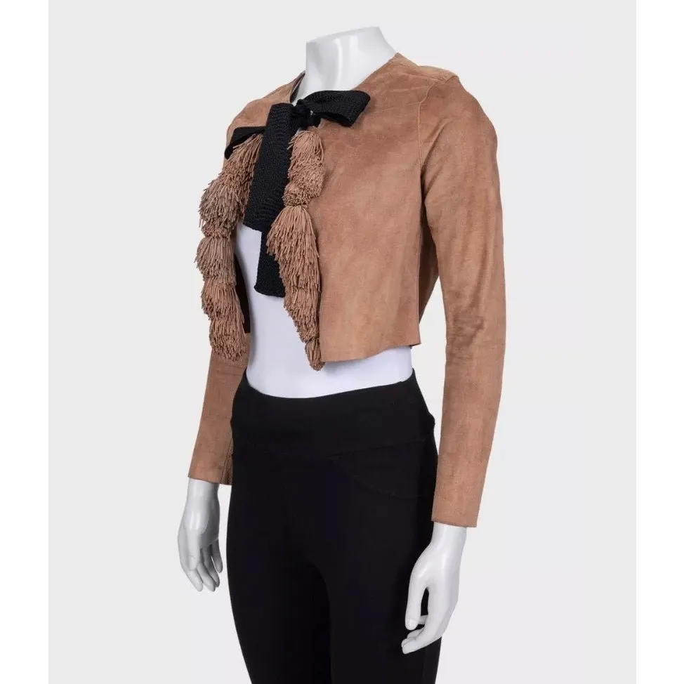 Saint Laurent Brown Suede Cropped Jacket - EU 38/M Pre-owned Brown Suede Good - Back View