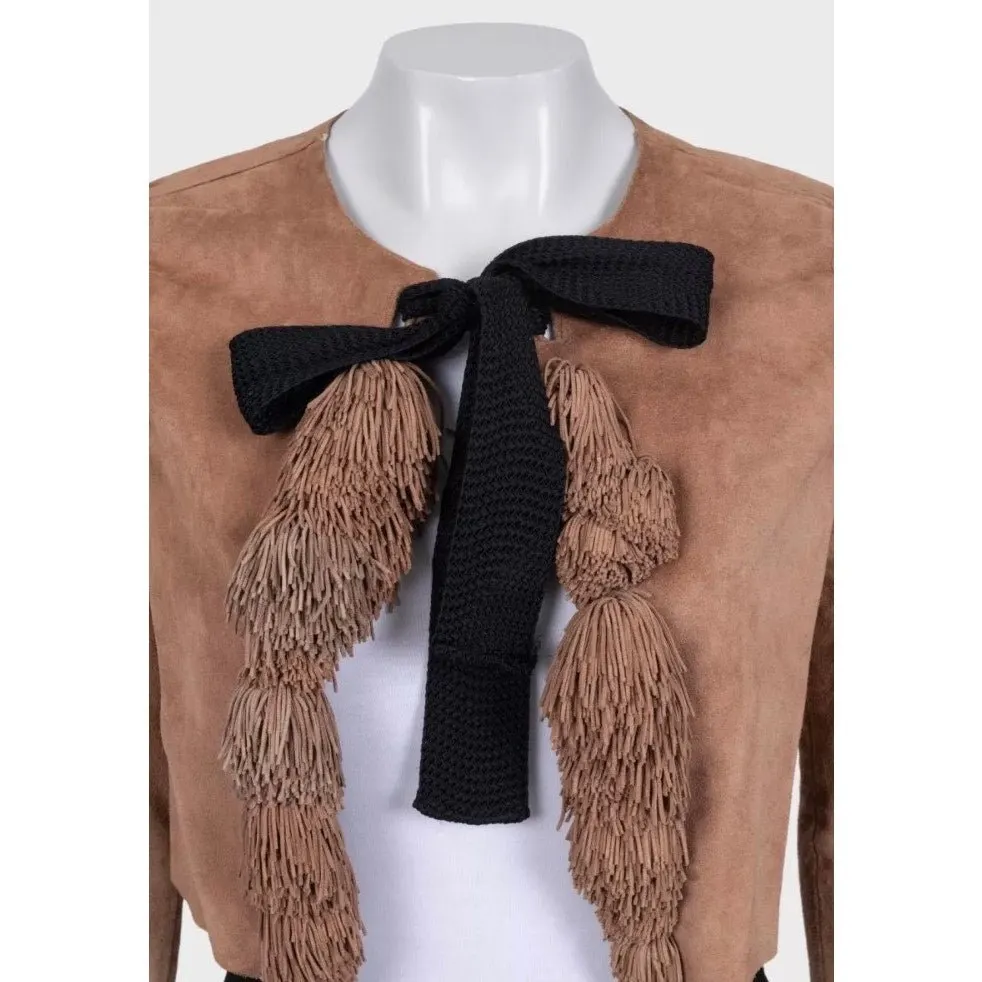 Saint Laurent Brown Suede Cropped Jacket - EU 38/M Pre-owned Brown Suede Good - Model View