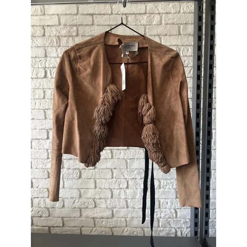 Saint Laurent Brown Suede Cropped Jacket - EU 38/M Pre-owned Brown Suede Good - Box View