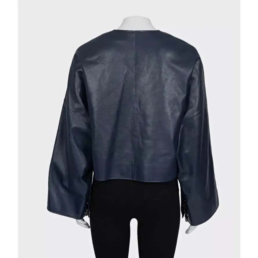 Celine NWT Celine Blue Lambskin Leather Cropped Jacket Sz.38/M Pre-owned Blue Leather Never worn, with tag - Inside View