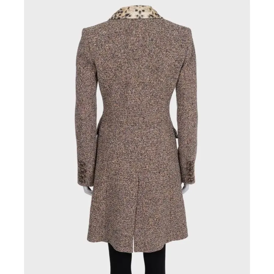 Just Cavalli Brown Wool Blend Coat with Animal Print Collar Sz.40 Pre-owned Brown Wool Good - Inside View