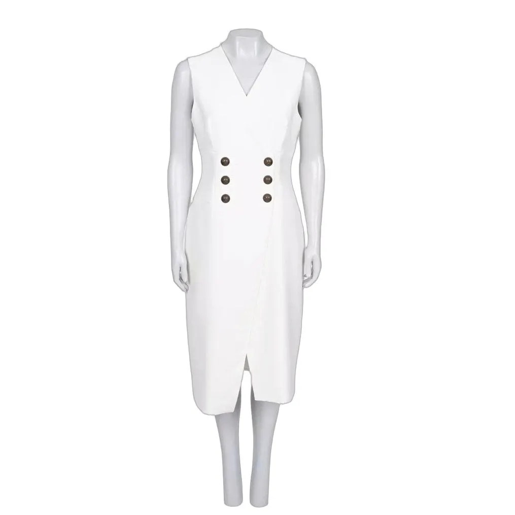 Balmain White Fitted Dress - FR 42 / XL Pre-owned White Polyester Good - Front View