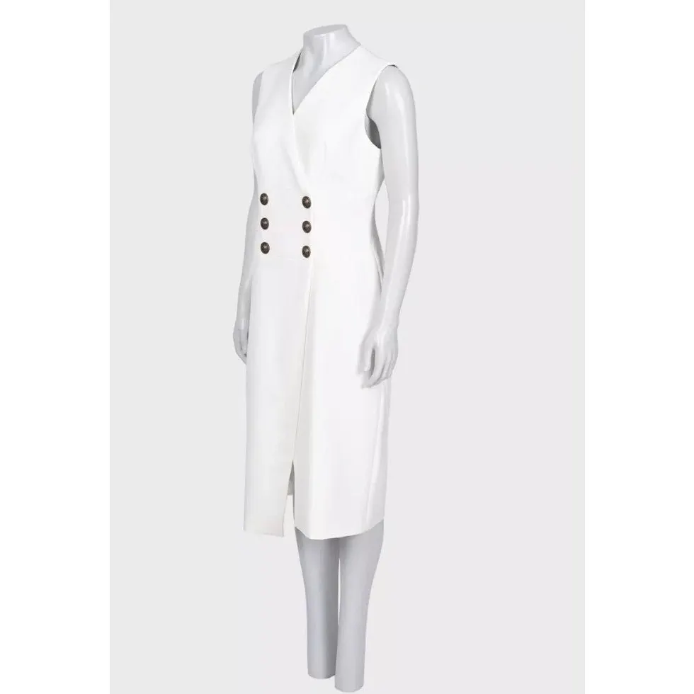 Balmain White Fitted Dress - FR 42 / XL Pre-owned White Polyester Good - Back View