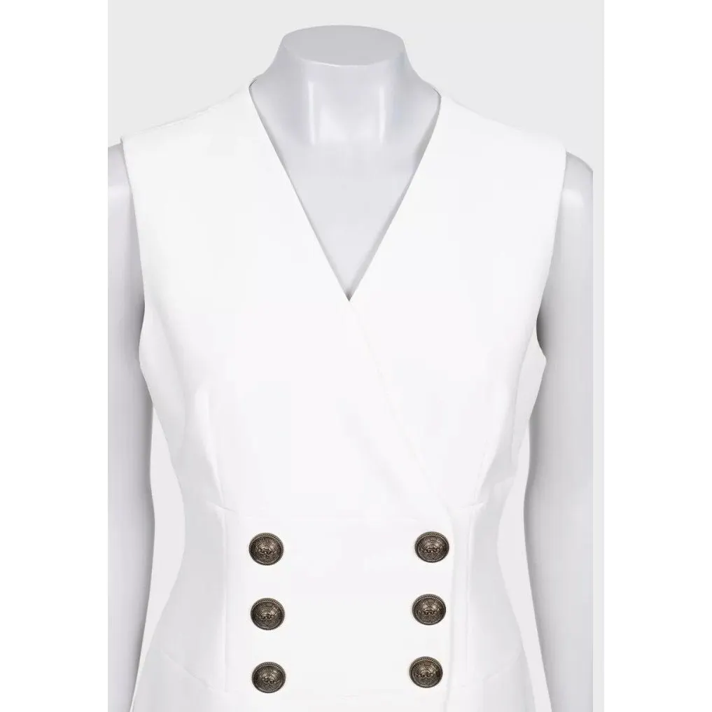 Balmain White Fitted Dress - FR 42 / XL Pre-owned White Polyester Good - Model View