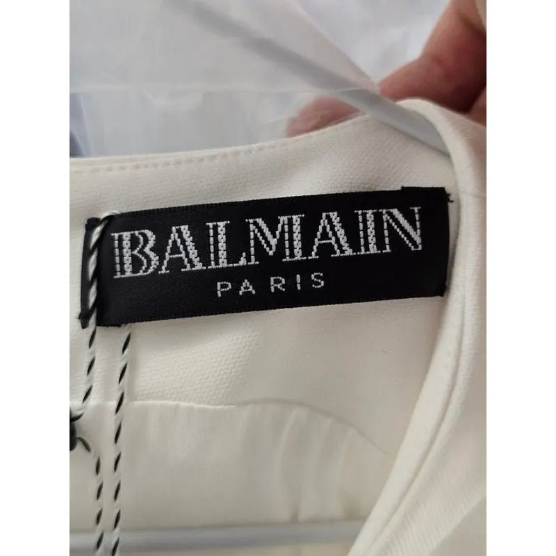 Balmain White Fitted Dress - FR 42 / XL Pre-owned White Polyester Good - Box View