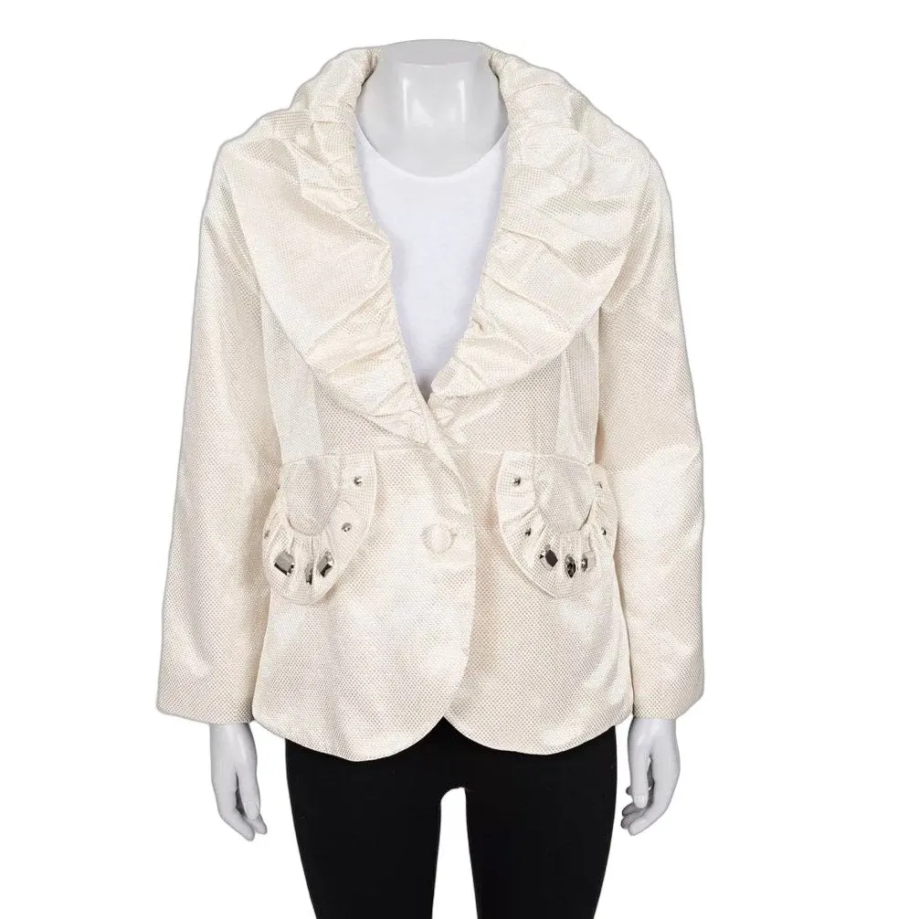 Chloé White Fitted Jacket with Voluminous Collar Sz.40 Pre-owned White Cotton Good - Front View