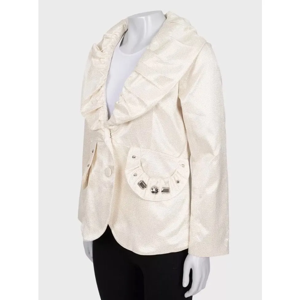 Chloé White Fitted Jacket with Voluminous Collar Sz.40 Pre-owned White Cotton Good - Back View