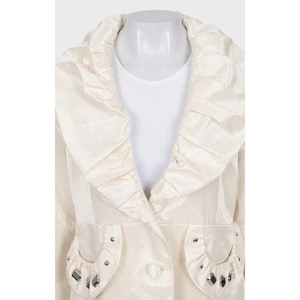 Chloé White Fitted Jacket with Voluminous Collar Sz.40 Pre-owned White Cotton Good - Model View