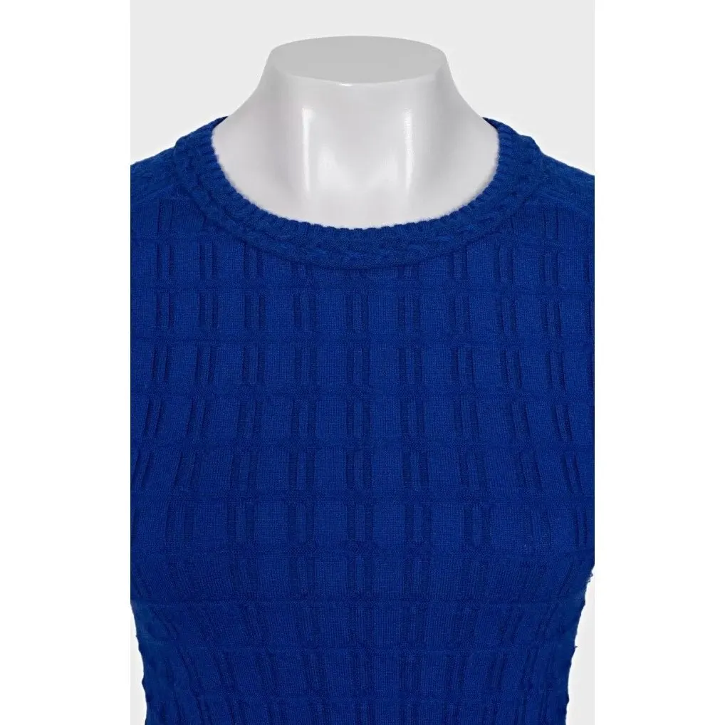 Chanel Blue Cashmere Blend Fitted Sweater Sz.34/XS Pre-owned Blue Wool Good - Model View