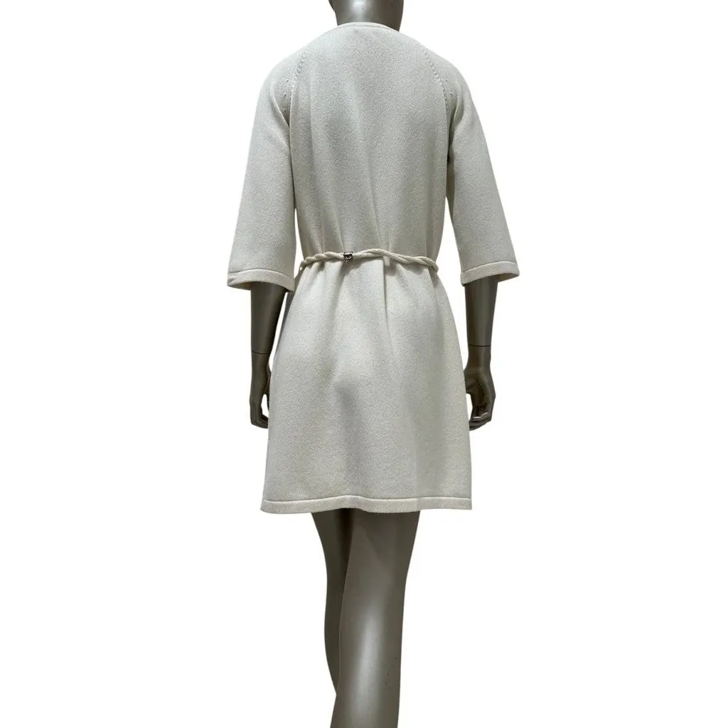 Chanel Cream Cashmere Knit Dress & Cardigan, FR 40 Pre-owned Beige Wool Good - Back View