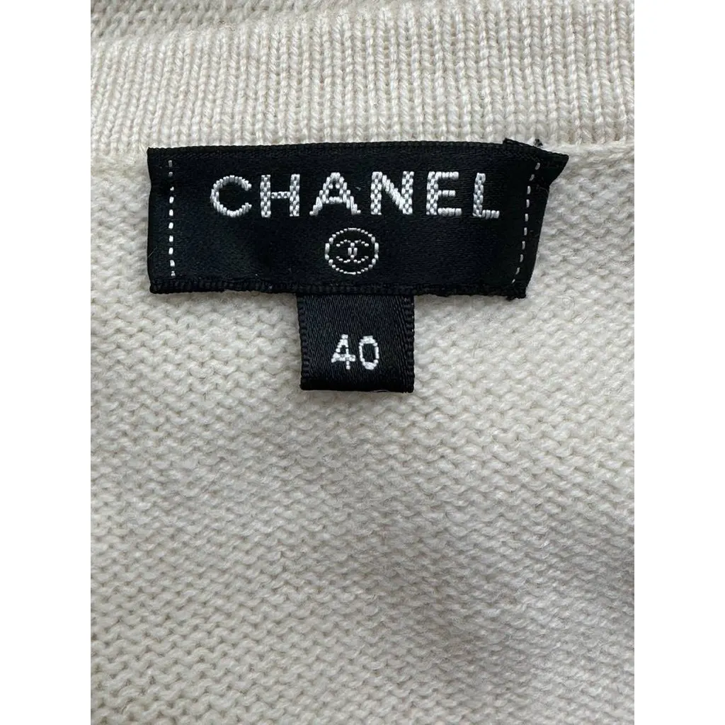 Chanel Cream Cashmere Knit Dress & Cardigan, FR 40 Pre-owned Beige Wool Good - Model View