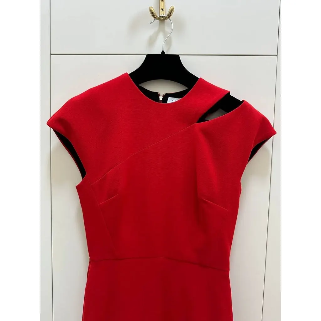 Victoria Beckham Red Silk Wool Asymmetric Midi Dress Sz38/US 6 Pre-owned Red Silk Good - Back View