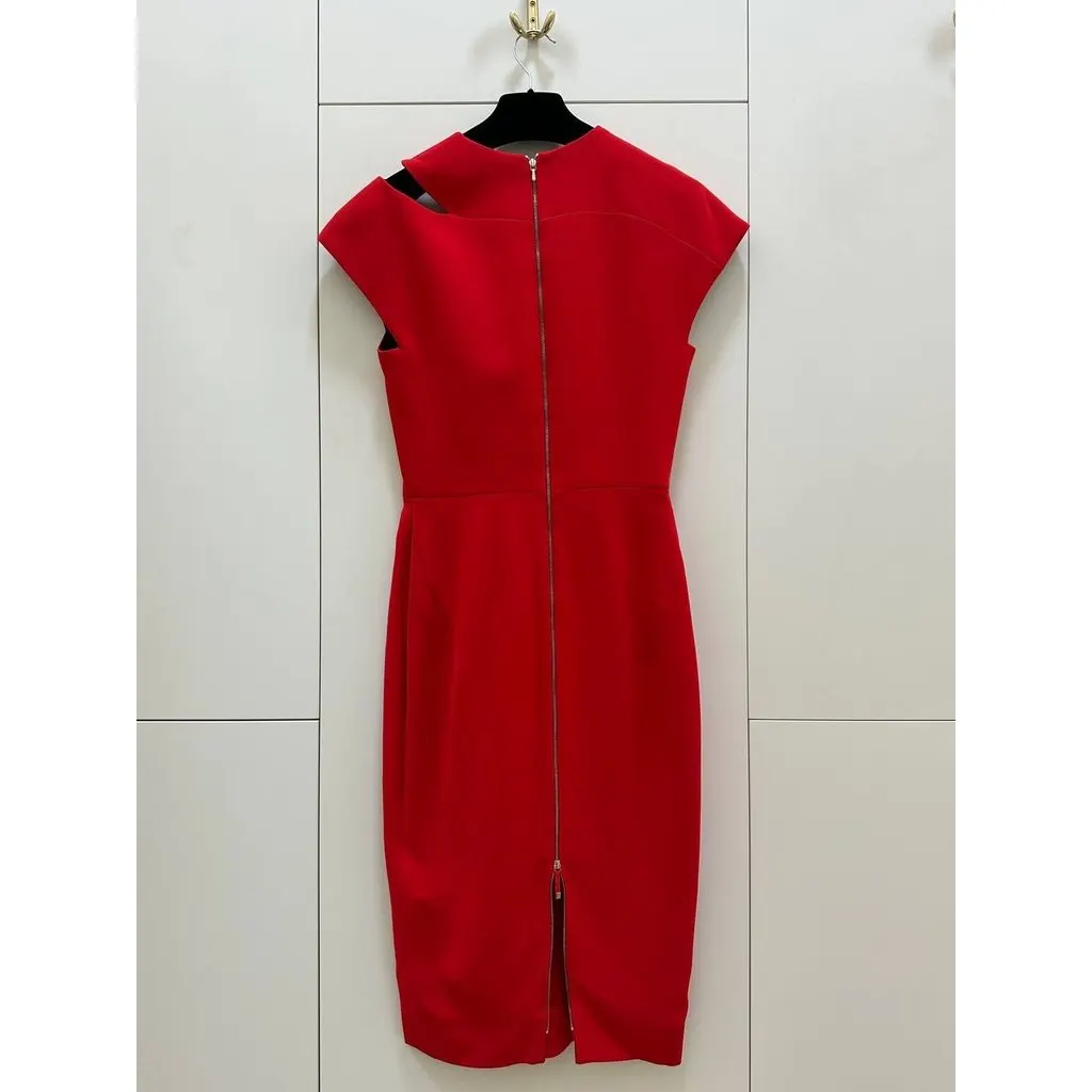 Victoria Beckham Red Silk Wool Asymmetric Midi Dress Sz38/US 6 Pre-owned Red Silk Good - Inside View