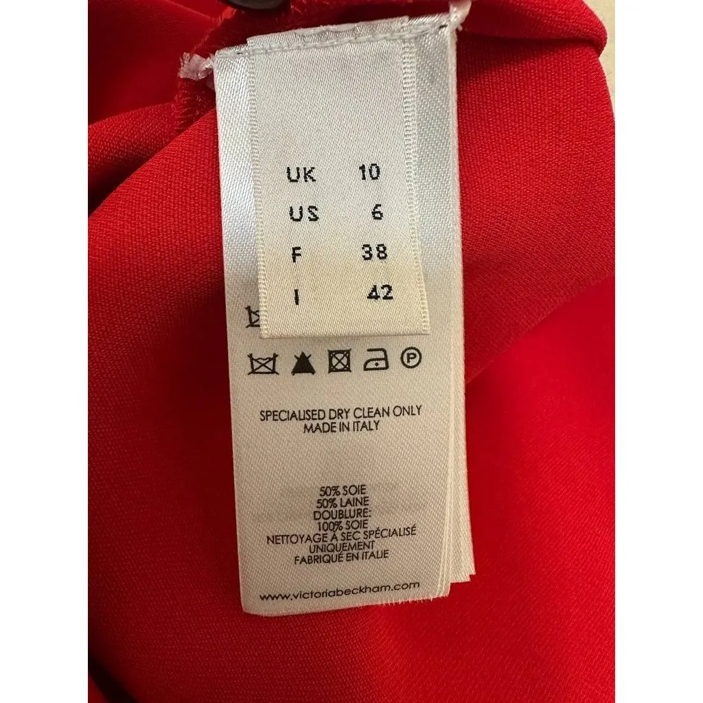Victoria Beckham Red Silk Wool Asymmetric Midi Dress Sz38/US 6 Pre-owned Red Silk Good - Box View