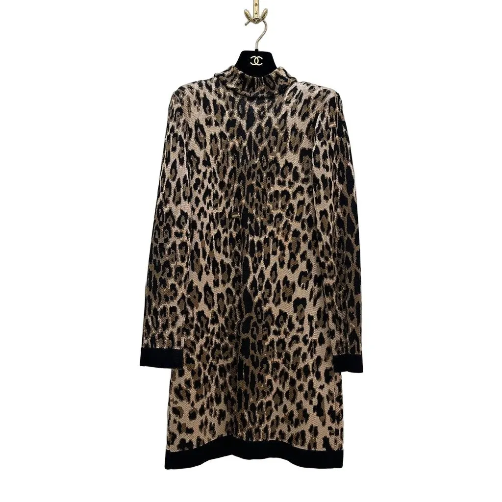 Balmain Leopard Knit Dress Sz.38 Pre-owned Black Good - Front View