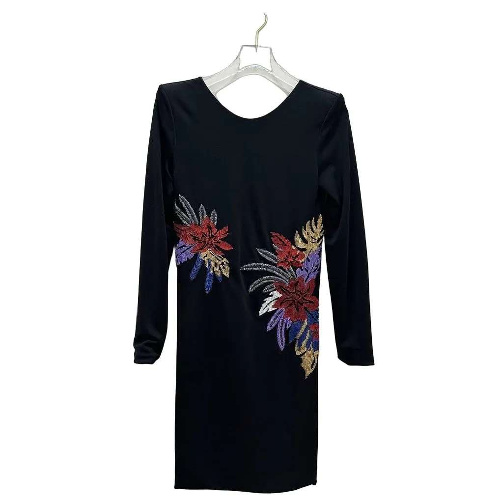 Balmain أسود Floral مزخرفة ميني فستان Sz.38 مستعملة