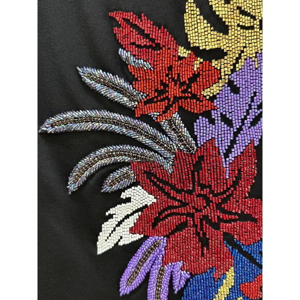 Balmain Black Floral Embellished Mini Dress Sz.38 Pre-owned Black Polyester Good - Back View