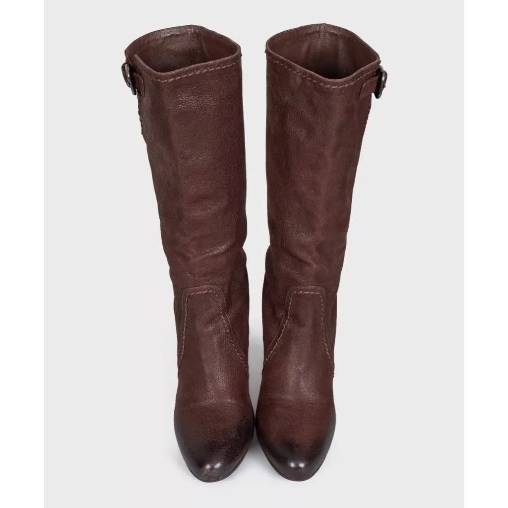 Prada Brown Leather Block Heel Pull-On Boots Sz.39 Pre-owned Brown Leather Good - Back View