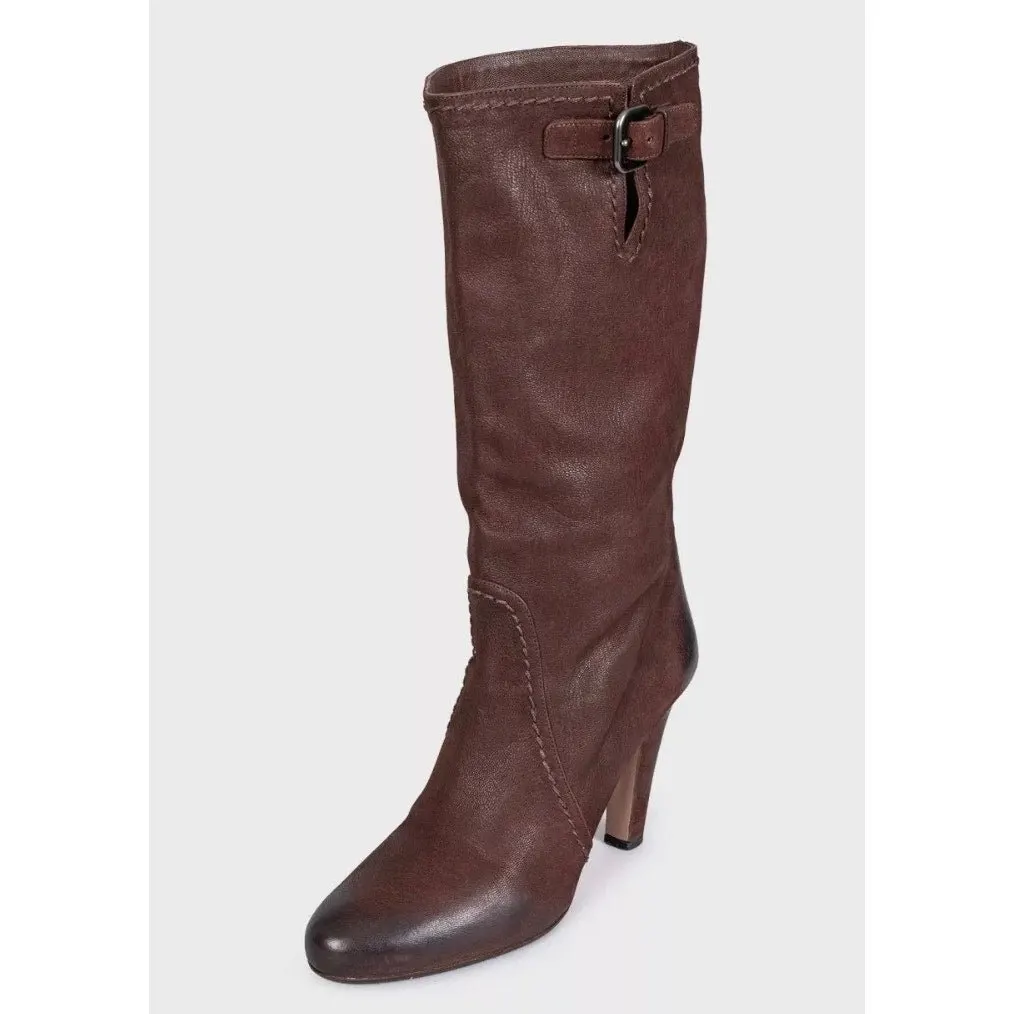 Prada Brown Leather Block Heel Pull-On Boots Sz.39 Pre-owned Brown Leather Good - Inside View