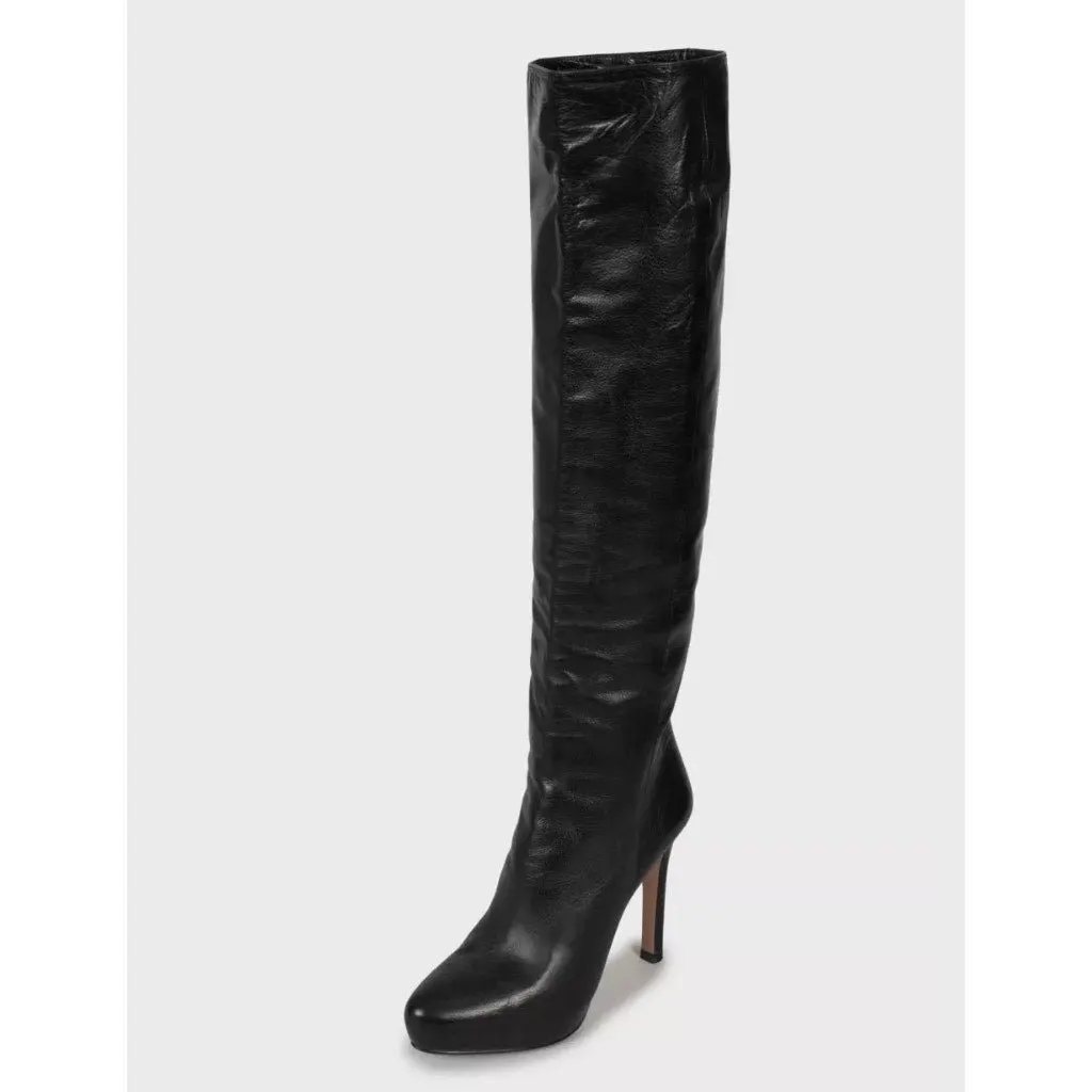Prada Black Leather Pointed Toe High Heel Boots Sz.38 Pre-owned Black Leather Good - Inside View