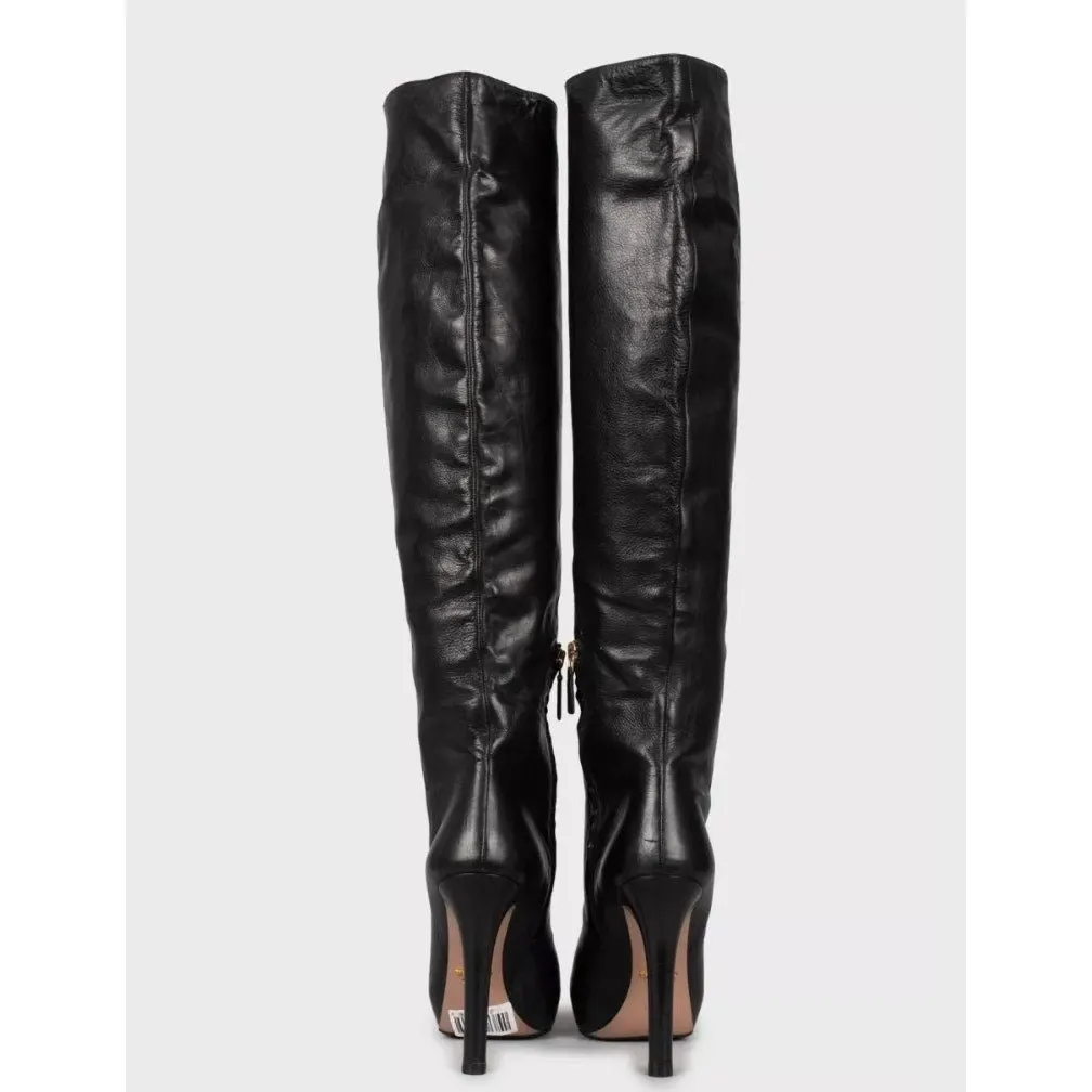 Prada Black Leather Pointed Toe High Heel Boots Sz.38 Pre-owned Black Leather Good - Model View