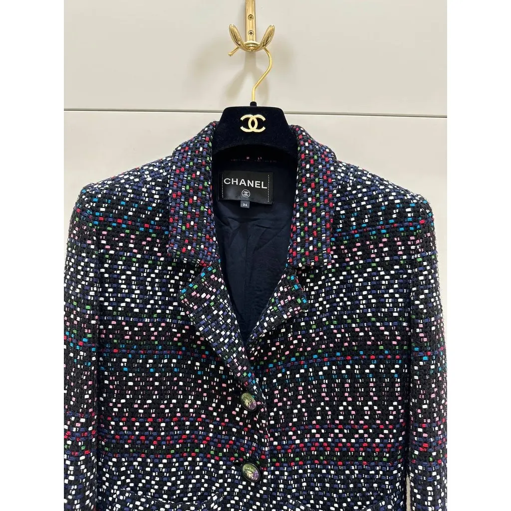 Chanel Multicolor Tweed Jacket - 2017 Sz.34 Pre-owned Black Tweed Good - Inside View