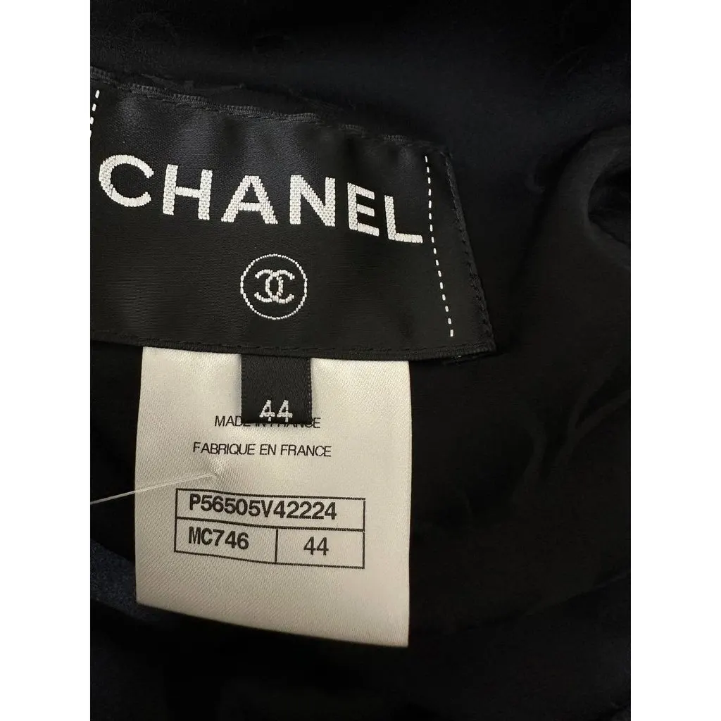 Chanel FR 44 Black Tweed & Silk Jacket Pre-owned Black Tweed Good - Box View